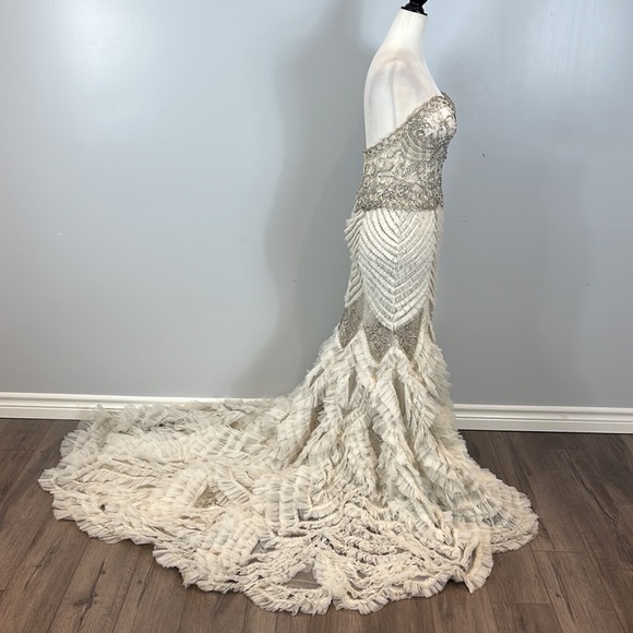 Eve of Milady Amalia Carrara Silk Sequin Swarovski Crystal Trumpet Mermaid Gown - Picture 5 of 17